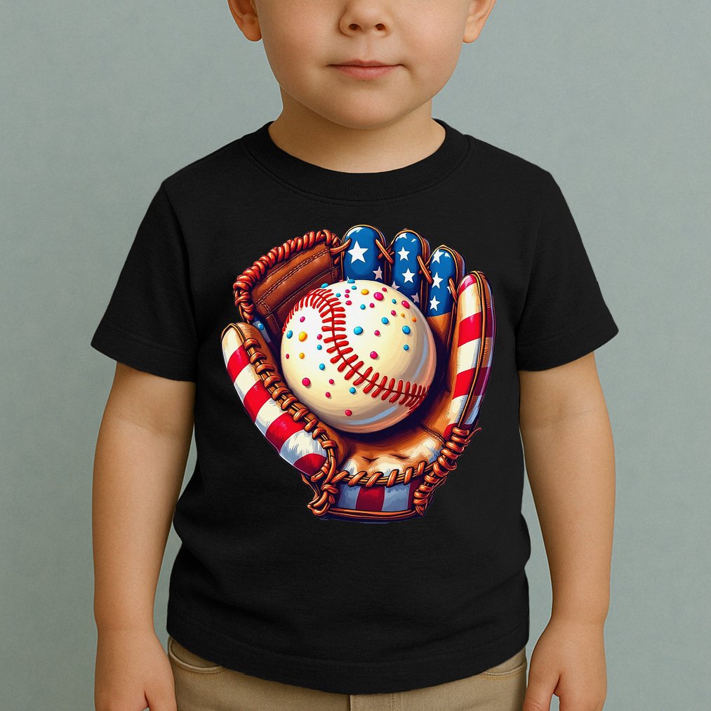 Patriotic Baseball Glove Drip Ice Cream Sprinkles 4th July Toddler T-Shirt