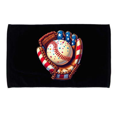 Patriotic Baseball Glove Drip Ice Cream Sprinkles 4th July Microfiber Hand Towel