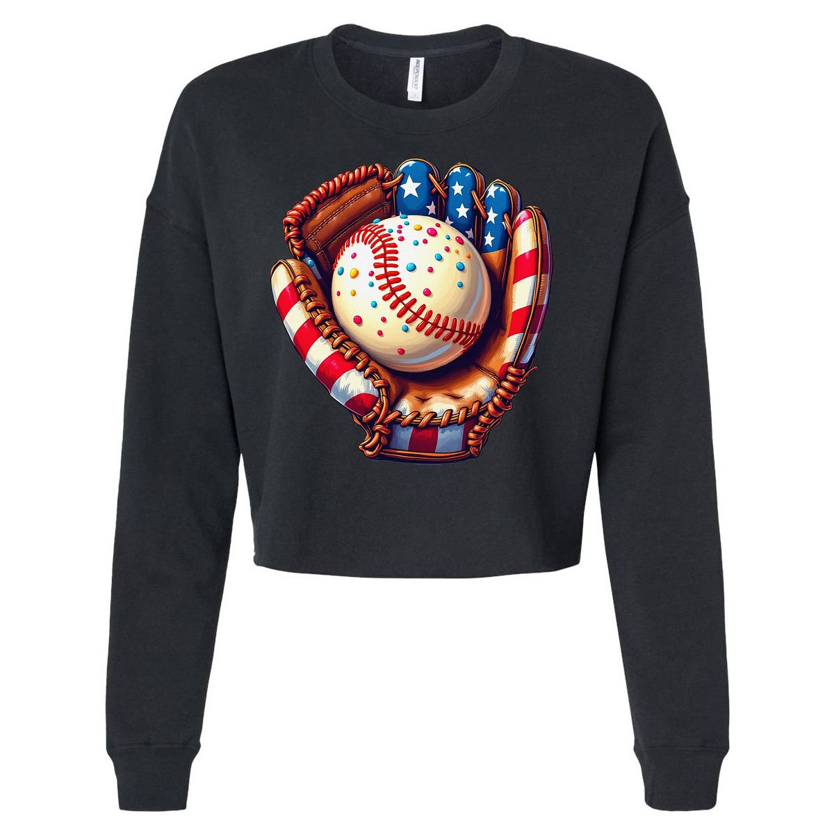 Patriotic Baseball Glove Drip Ice Cream Sprinkles 4th July Cropped Pullover Crew