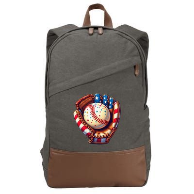 Patriotic Baseball Glove Drip Ice Cream Sprinkles 4th July Cotton Canvas Backpack