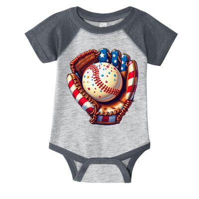Patriotic Baseball Glove Drip Ice Cream Sprinkles 4th July Infant Baby Jersey Bodysuit