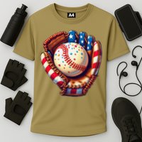 Patriotic Baseball Glove Drip Ice Cream Sprinkles 4th July Cooling Performance Crew T-Shirt