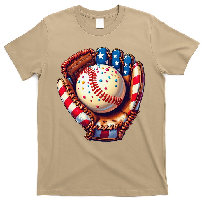 Patriotic Baseball Glove Drip Ice Cream Sprinkles 4th July T-Shirt