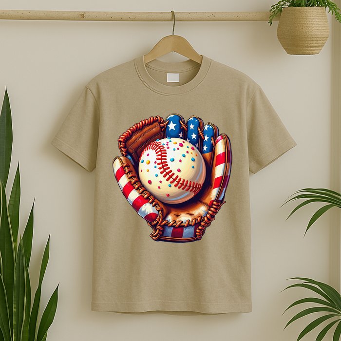 Patriotic Baseball Glove Drip Ice Cream Sprinkles 4th July T-Shirt