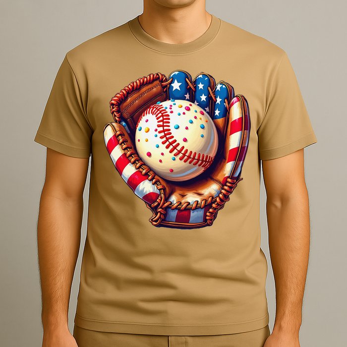 Patriotic Baseball Glove Drip Ice Cream Sprinkles 4th July T-Shirt