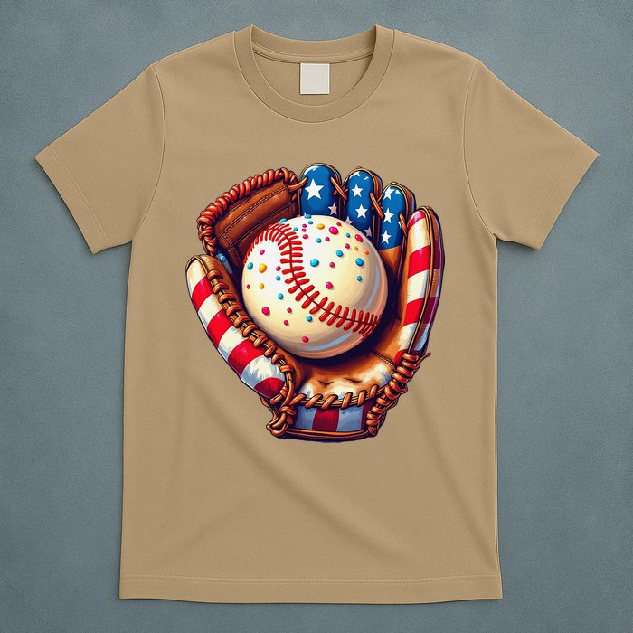 Patriotic Baseball Glove Drip Ice Cream Sprinkles 4th July T-Shirt