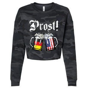 Prost Beer German American Flag Oktoberfest Mug Cropped Pullover Crew