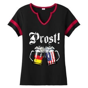 Prost Beer German American Flag Oktoberfest Mug Ladies Halftime Notch Neck Tee