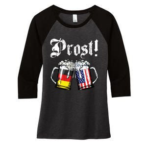 Prost Beer German American Flag Oktoberfest Mug Women's Tri-Blend 3/4-Sleeve Raglan Shirt