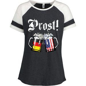 Prost Beer German American Flag Oktoberfest Mug Enza Ladies Jersey Colorblock Tee