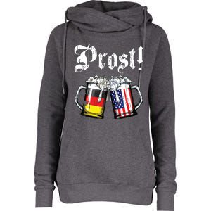 Prost Beer German American Flag Oktoberfest Mug Womens Funnel Neck Pullover Hood