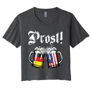 Prost Beer German American Flag Oktoberfest Mug Women's Crop Top Tee