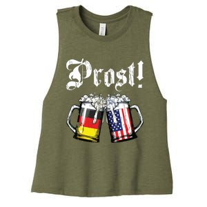 Prost Beer German American Flag Oktoberfest Mug Women's Racerback Cropped Tank