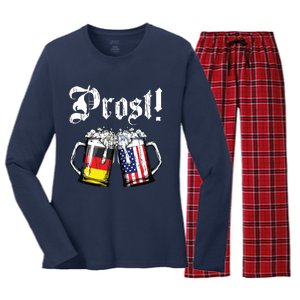 Prost Beer German American Flag Oktoberfest Mug Women's Long Sleeve Flannel Pajama Set 