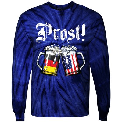 Prost Beer German American Flag Oktoberfest Mug Tie-Dye Long Sleeve Shirt