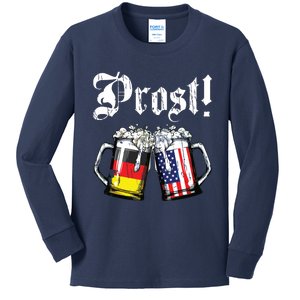 Prost Beer German American Flag Oktoberfest Mug Kids Long Sleeve Shirt