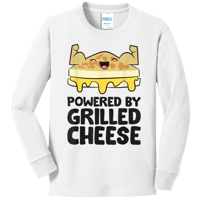 Powered By Grilled Cheese Funny Grilled Cheese Kids Long Sleeve Shirt