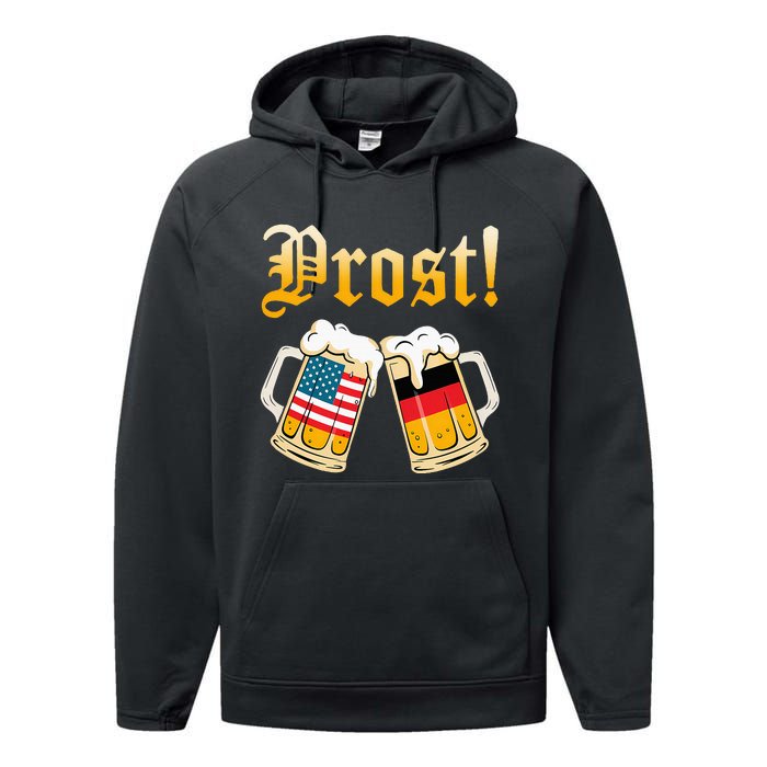 Prost Beer German American Flag Oktoberfest Performance Fleece Hoodie