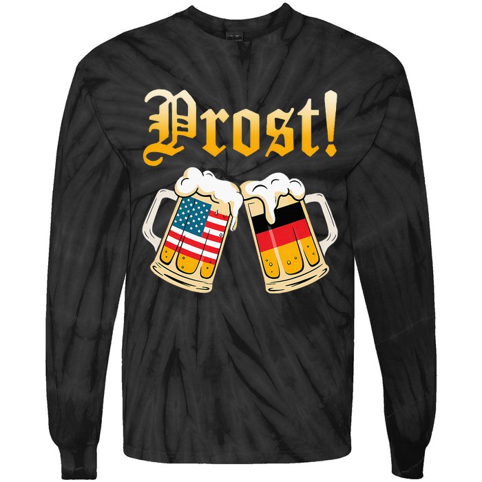 Prost Beer German American Flag Oktoberfest Tie-Dye Long Sleeve Shirt