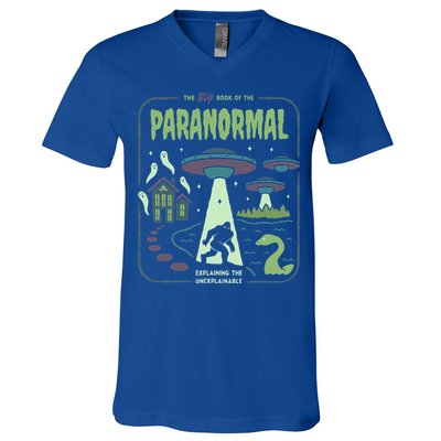 Paranormal Bigfoot Ghosts Aliens Sasquatch UFO Halloween V-Neck T-Shirt