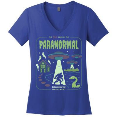 Paranormal Bigfoot Ghosts Aliens Sasquatch UFO Halloween Women's V-Neck T-Shirt