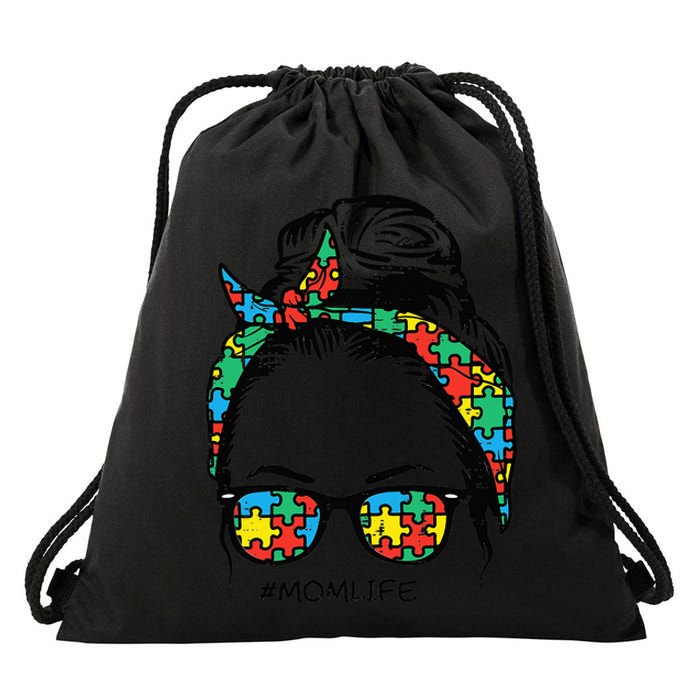 Puzzle Bandana Glasses Mom Life Autism Awareness Mothers Day Drawstring Bag