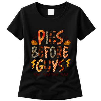 Pies Before Guys Funny Baby Thanksgiving Vibes Groovy Womens T-Shirt