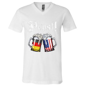 Prost Beer German American Flag V-Neck T-Shirt