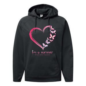 Pink Butterfly Heart Im A Survivor Breast Cancer Awareness Performance Fleece Hoodie