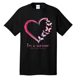 Pink Butterfly Heart Im A Survivor Breast Cancer Awareness Tall T-Shirt