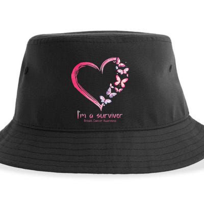 Pink Butterfly Heart Im A Survivor Breast Cancer Awareness Sustainable Bucket Hat
