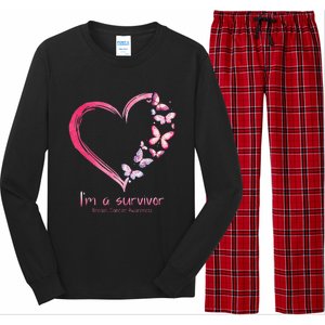 Pink Butterfly Heart Im A Survivor Breast Cancer Awareness Long Sleeve Pajama Set