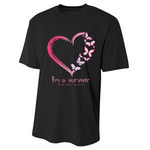 Pink Butterfly Heart Im A Survivor Breast Cancer Awareness Performance Sprint T-Shirt