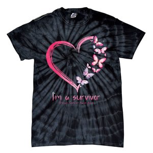 Pink Butterfly Heart Im A Survivor Breast Cancer Awareness Tie-Dye T-Shirt