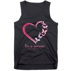 Pink Butterfly Heart Im A Survivor Breast Cancer Awareness Tank Top