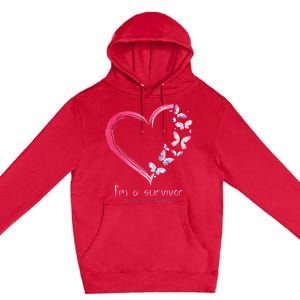 Pink Butterfly Heart Im A Survivor Breast Cancer Awareness Premium Pullover Hoodie