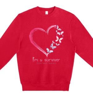 Pink Butterfly Heart Im A Survivor Breast Cancer Awareness Premium Crewneck Sweatshirt