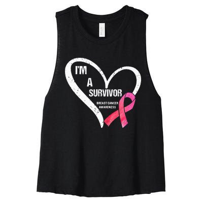 pink butterfly heart im a survivor breast cancer awareness Women's Racerback Cropped Tank