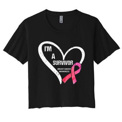 pink butterfly heart im a survivor breast cancer awareness Women's Crop Top Tee