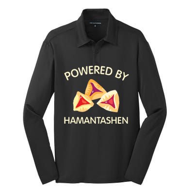 Powered By Hamantashen Happy Purim Costume Party Jewish Silk Touch Performance Long Sleeve Polo