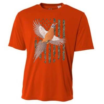 Pheasant Bird Hunting Usa American Flag Tree Camouflage Great Gift Cooling Performance Crew T-Shirt