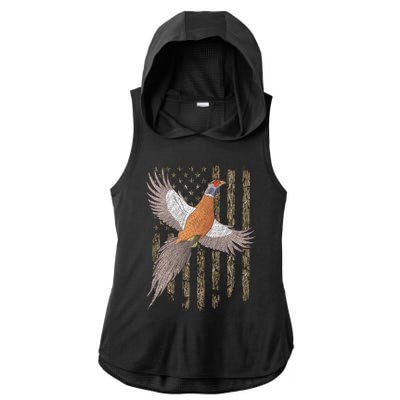 Pheasant Bird Hunting Usa American Flag Tree Camouflage Great Gift Ladies PosiCharge Tri-Blend Wicking Draft Hoodie Tank