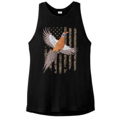 Pheasant Bird Hunting Usa American Flag Tree Camouflage Great Gift Ladies PosiCharge Tri-Blend Wicking Tank