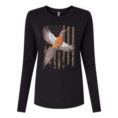 Pheasant Bird Hunting Usa American Flag Tree Camouflage Great Gift Womens Cotton Relaxed Long Sleeve T-Shirt