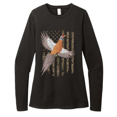 Pheasant Bird Hunting Usa American Flag Tree Camouflage Great Gift Womens CVC Long Sleeve Shirt