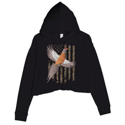 Pheasant Bird Hunting Usa American Flag Tree Camouflage Great Gift Crop Fleece Hoodie