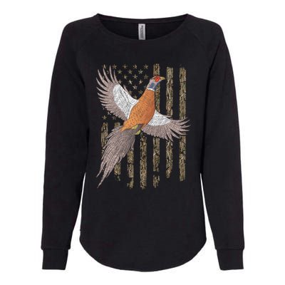 Pheasant Bird Hunting Usa American Flag Tree Camouflage Great Gift Womens California Wash Sweatshirt