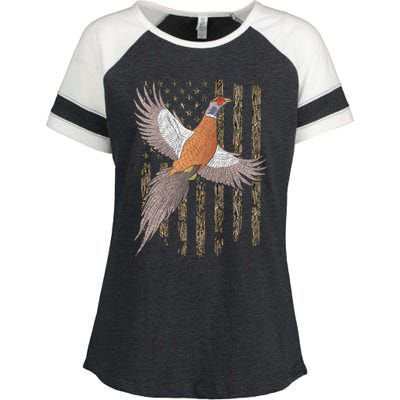 Pheasant Bird Hunting Usa American Flag Tree Camouflage Great Gift Enza Ladies Jersey Colorblock Tee