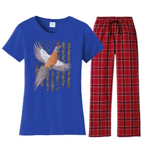 Pheasant Bird Hunting Usa American Flag Tree Camouflage Great Gift Women's Flannel Pajama Set