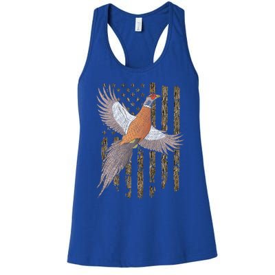 Pheasant Bird Hunting Usa American Flag Tree Camouflage Great Gift Women's Racerback Tank